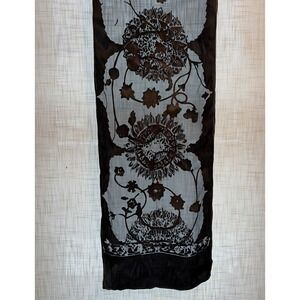 Silk Burnout Velvet Scarf Black Floral Devore Botanical Oblong Shawl Wrap